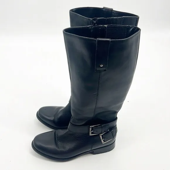 Clarks Plaza Steer Riding Boots Women's 7 Black Leather Tall Buckle