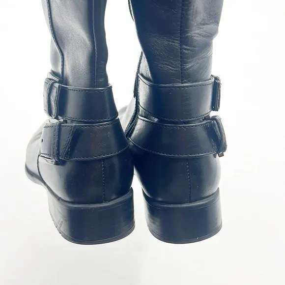 Clarks Plaza Steer Riding Boots Women's 7 Black Leather Tall Buckle