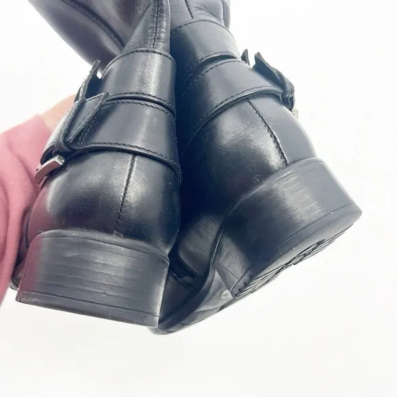 Clarks Plaza Steer Riding Boots Women's 7 Black Leather Tall Buckle