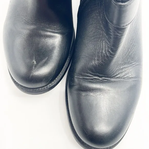 Clarks Plaza Steer Riding Boots Women's 7 Black Leather Tall Buckle