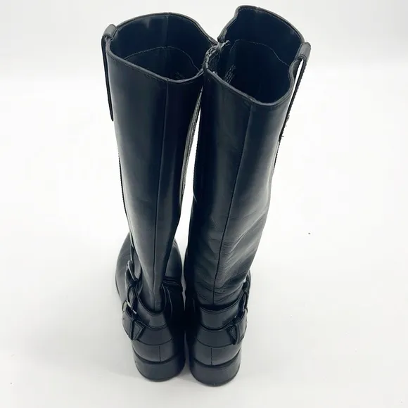 Clarks Plaza Steer Riding Boots Women's 7 Black Leather Tall Buckle