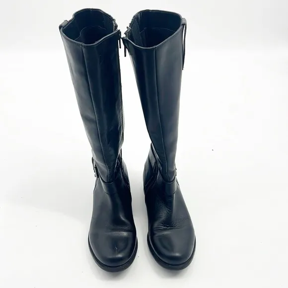 Clarks Plaza Steer Riding Boots Women's 7 Black Leather Tall Buckle