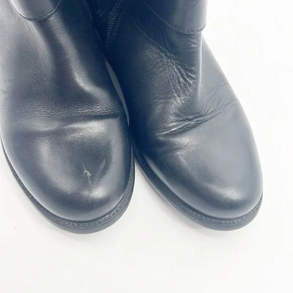 Clarks Plaza Steer Riding Boots Women's 7 Black Leather Tall Buckle