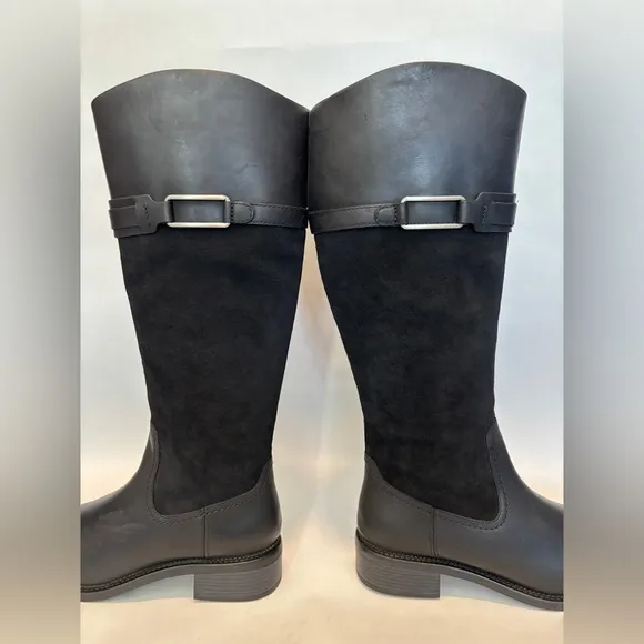 Clarks womens black leather zip up Maye Carly tall riding boots size 9 WIDE NWOT