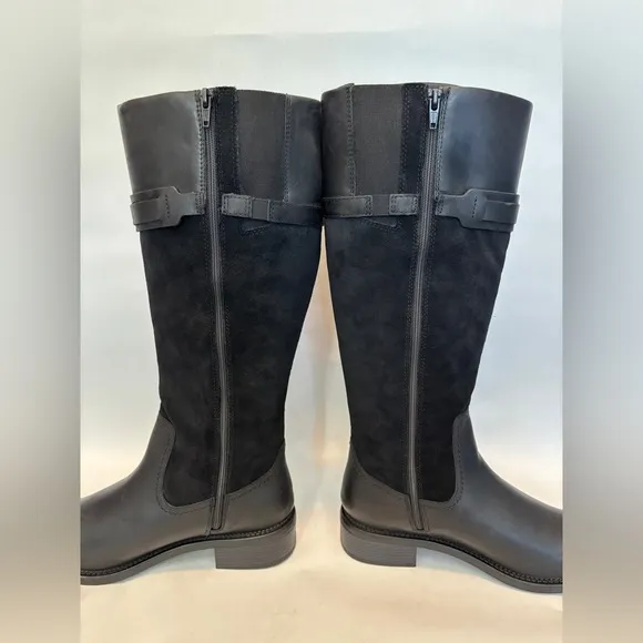 Clarks womens black leather zip up Maye Carly tall riding boots size 9 WIDE NWOT