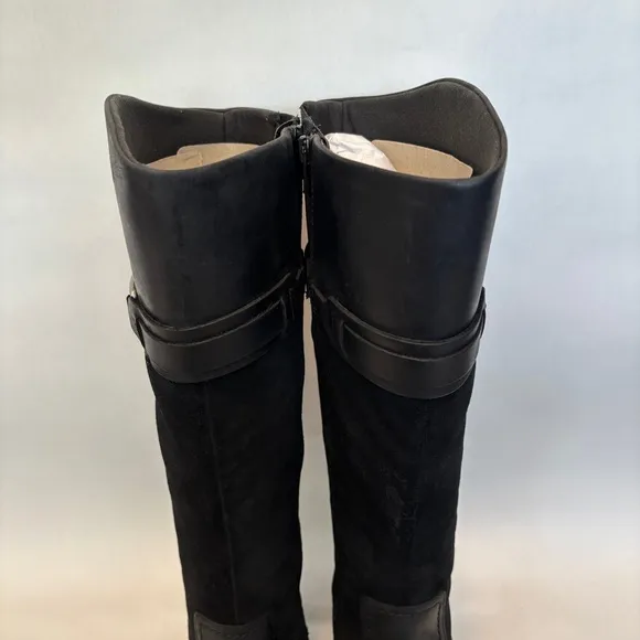 Clarks womens black leather zip up Maye Carly tall riding boots size 9 WIDE NWOT