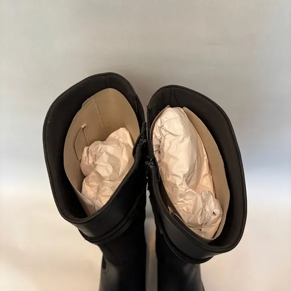 Clarks womens black leather zip up Maye Carly tall riding boots size 9 WIDE NWOT