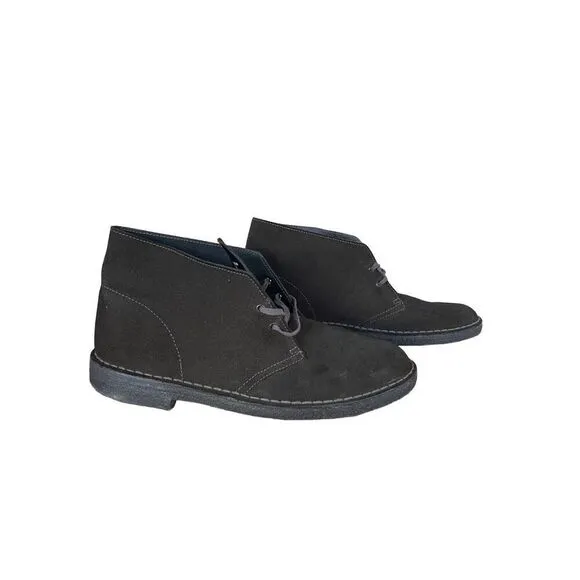 Clarks Womens Black Lace Up Round Toe Leather Suede Desert Boots Size 10.5