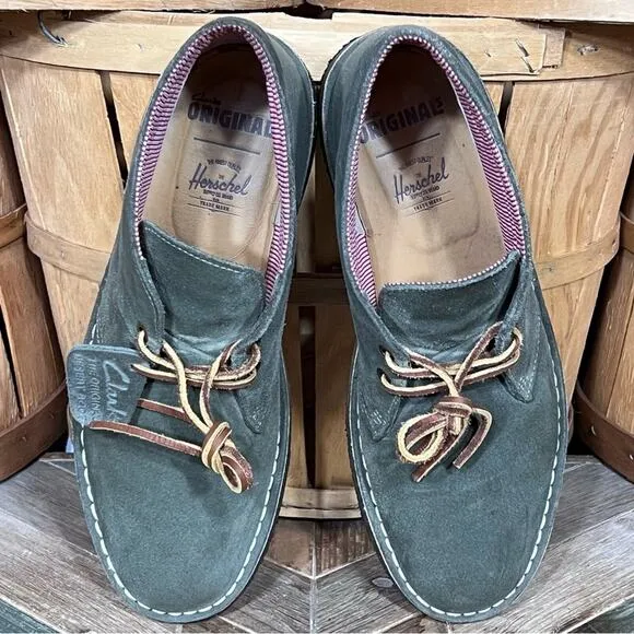 Clarks x Herschel Sage Green Suede Denim Limited Edition Desert Boots Mens 10.5