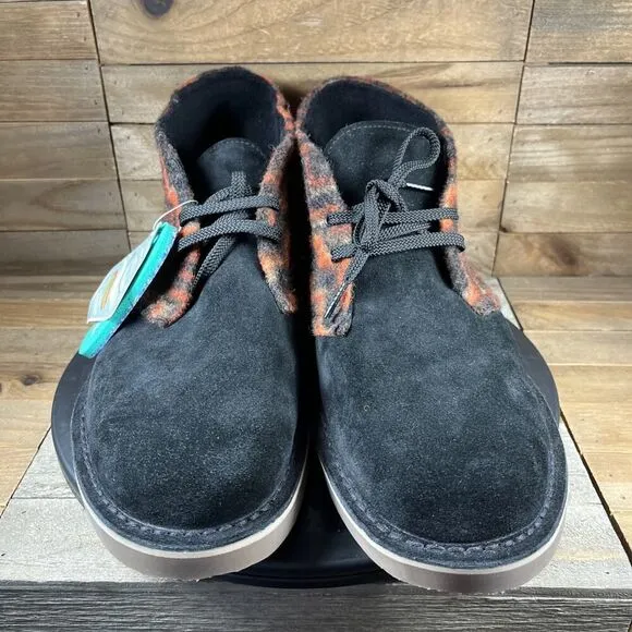 Clarks Mens Size 13 Desert Chukka Boots Black/Orange Wool &amp; Suede Casual NWOB