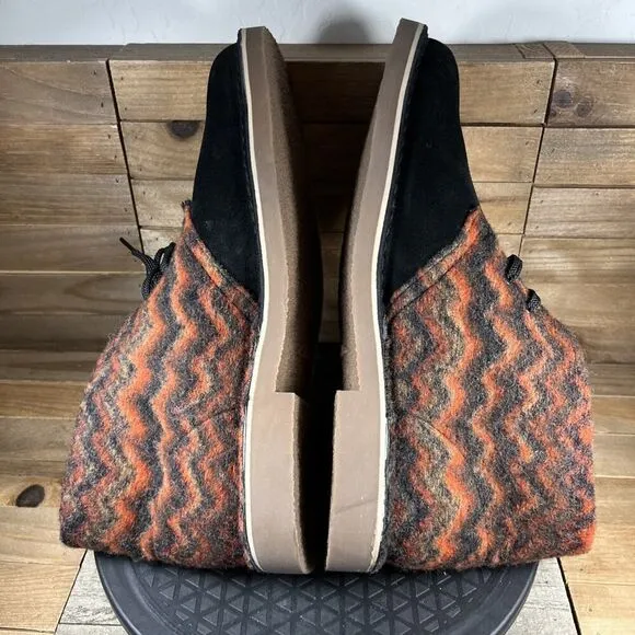 Clarks Mens Size 13 Desert Chukka Boots Black/Orange Wool &amp; Suede Casual NWOB