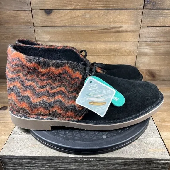Clarks Mens Size 13 Desert Chukka Boots Black/Orange Wool &amp; Suede Casual NWOB