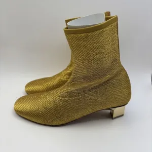 Clergerie Pany Stretch Metal Lurex Mesh Mirrored Heel Ankle Boot Gold Sz 5.5
