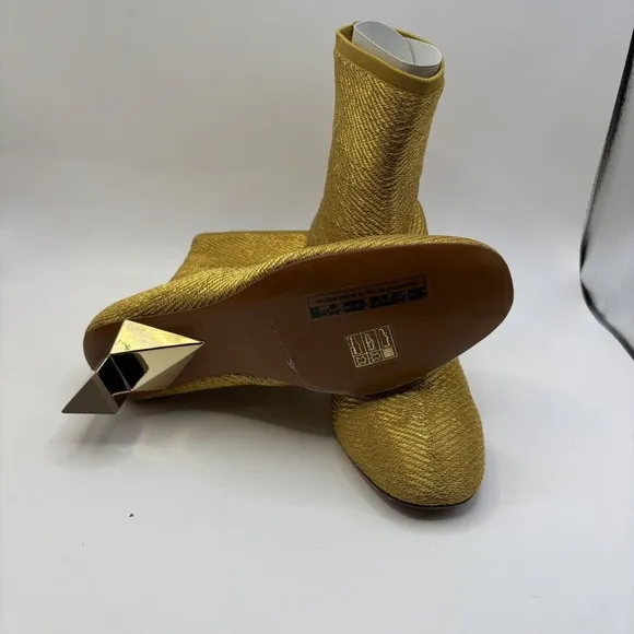 Clergerie Pany Stretch Metal Lurex Mesh Mirrored Heel Ankle Boot Gold Sz 5.5
