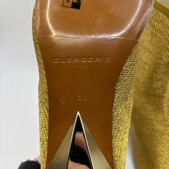 Clergerie Pany Stretch Metal Lurex Mesh Mirrored Heel Ankle Boot Gold Sz 5.5