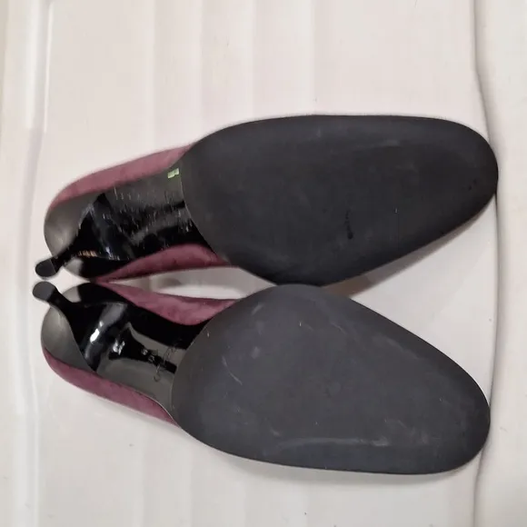 Coach &quot;Aubry&quot; leather suede slip-on loafer heels brass accent - 10 - merlot red