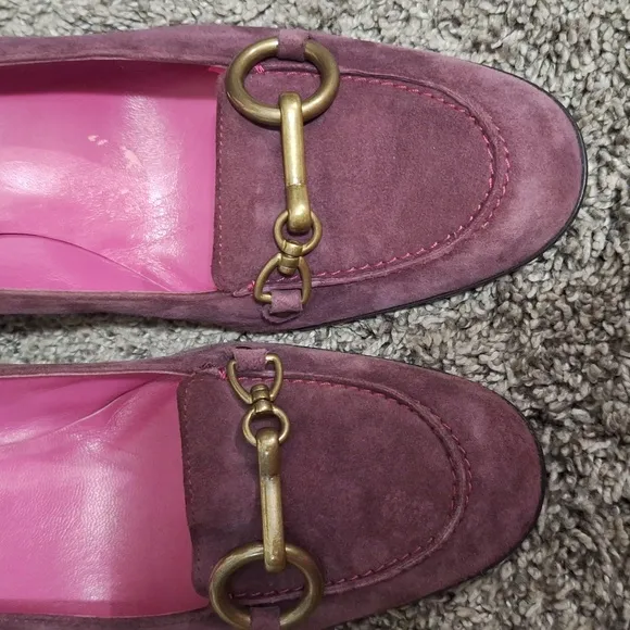 Coach &quot;Aubry&quot; leather suede slip-on loafer heels brass accent - 10 - merlot red