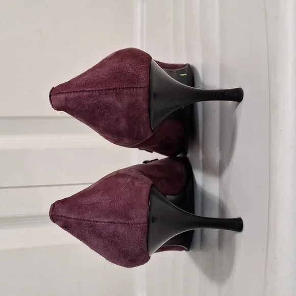 Coach &quot;Aubry&quot; leather suede slip-on loafer heels brass accent - 10 - merlot red