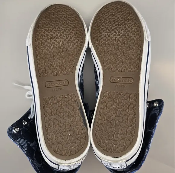 Coach &quot;Bonney&quot; Blue Signature Denim Jacquard High Top Sneakers 7 B