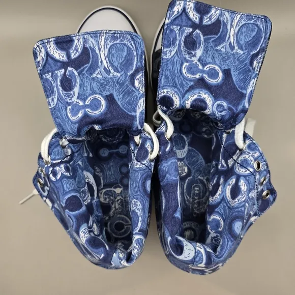 Coach &quot;Bonney&quot; Blue Signature Denim Jacquard High Top Sneakers 7 B