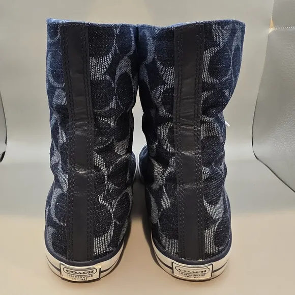 Coach &quot;Bonney&quot; Blue Signature Denim Jacquard High Top Sneakers 7 B