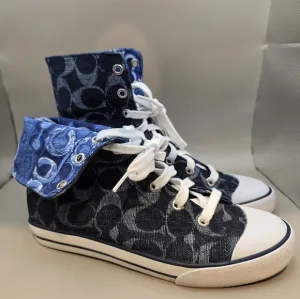 Coach &quot;Bonney&quot; Blue Signature Denim Jacquard High Top Sneakers 7 B