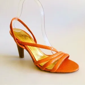 Coach Beatriz Orange Snake Embossed Strappy Sandals