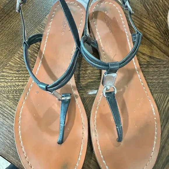 Coach Black Leather Sandals