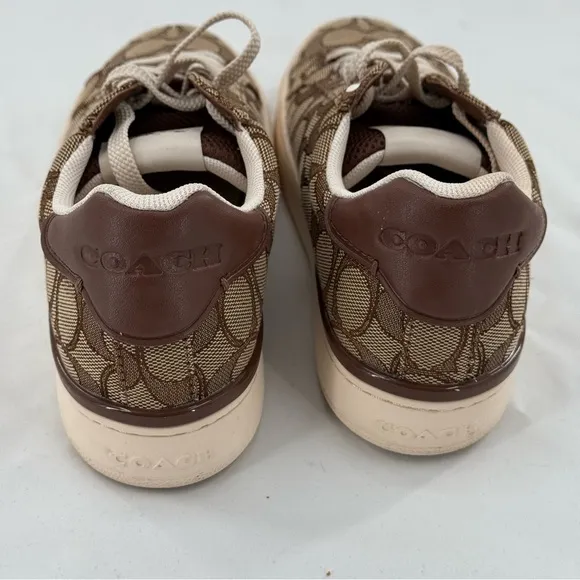 Coach Canvas Leather Low Top Sneaker In Signature Design SIZE 5.5 BROWN AND TAN