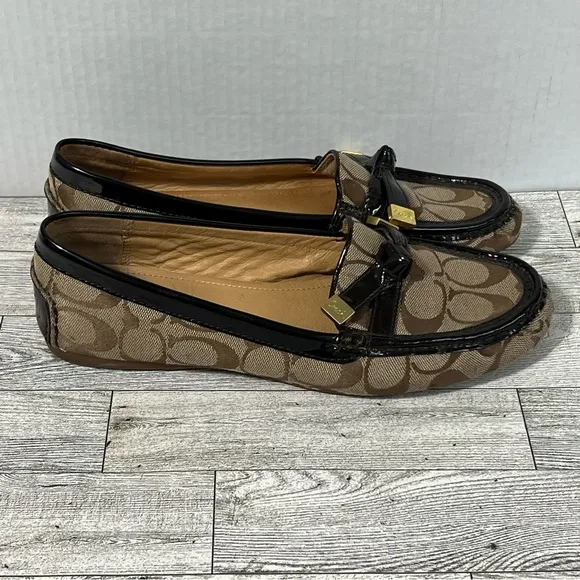Coach FRIDA Slip on Loafers 8.5 Signature Monogram Logo Brown