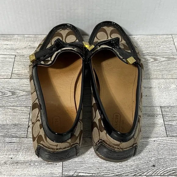 Coach FRIDA Slip on Loafers 8.5 Signature Monogram Logo Brown