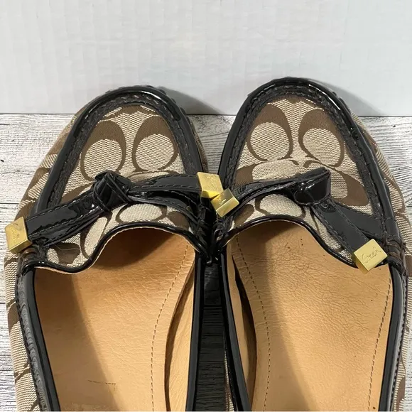Coach FRIDA Slip on Loafers 8.5 Signature Monogram Logo Brown