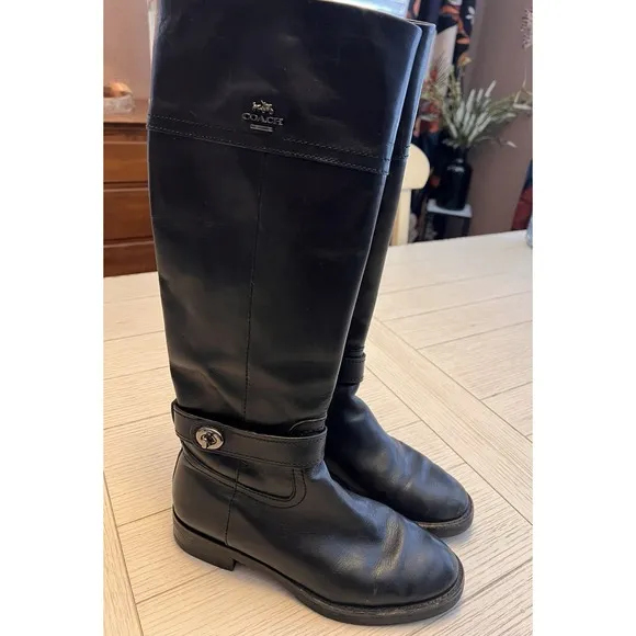 Coach Ladies Black Leather Knee-High Riding Boots W/ Zipper. Size 6.5
