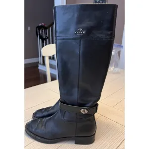 Coach Ladies Black Leather Knee-High Riding Boots W/ Zipper. Size 6.5