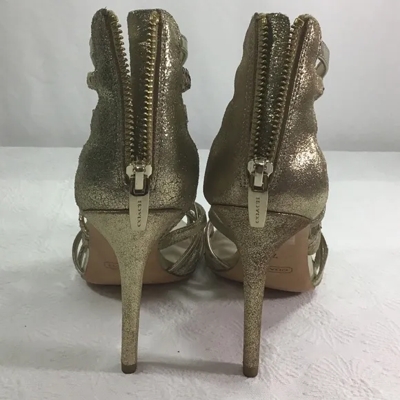 Coach Lancaster Strappy Gold Metallic Heel Sandals