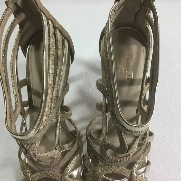 Coach Lancaster Strappy Gold Metallic Heel Sandals