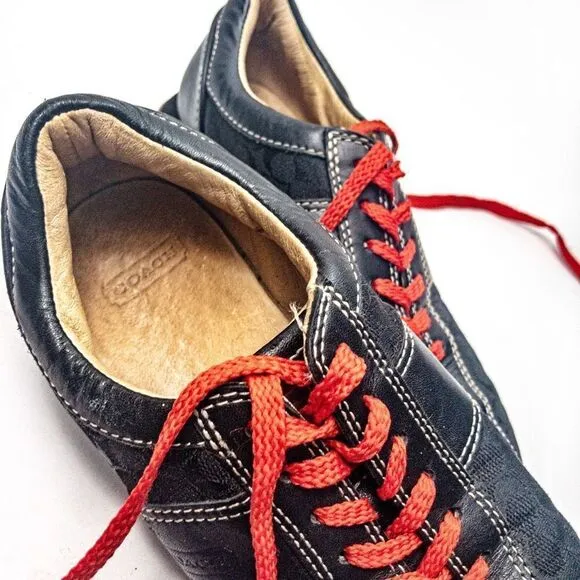 Coach Noella Black Leather and Canvas Sneakers Sz 5M