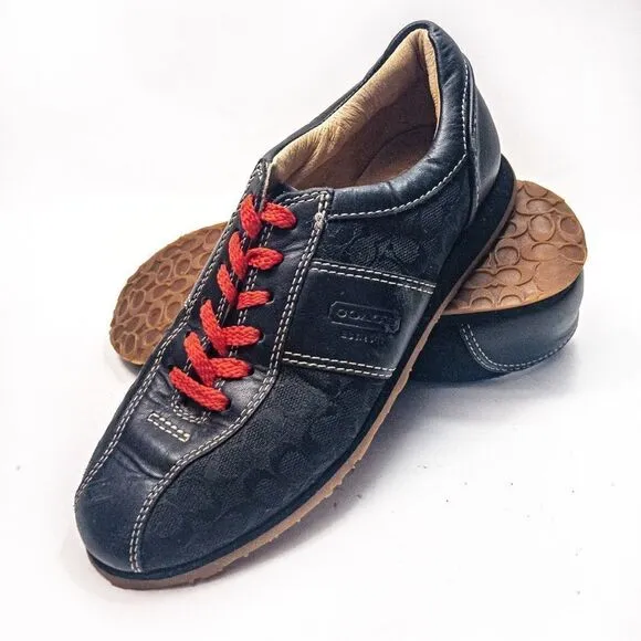 Coach Noella Black Leather and Canvas Sneakers Sz 5M