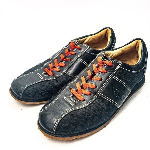 Coach Noella Black Leather and Canvas Sneakers Sz 5M