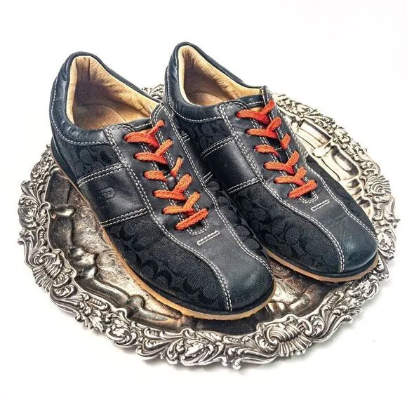 Coach Noella Black Leather and Canvas Sneakers Sz 5M