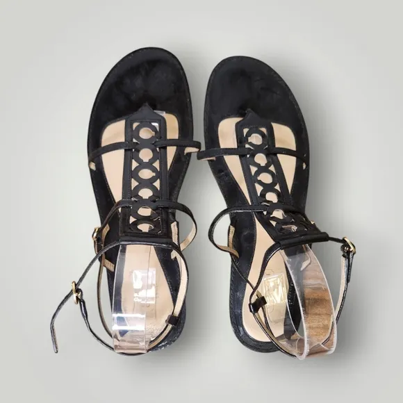 Coach patent leather Geralynn BLACK  PATENT LOGO GLADIATOR SANDALS size 9.5 B