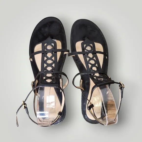 Coach patent leather Geralynn BLACK  PATENT LOGO GLADIATOR SANDALS size 9.5 B