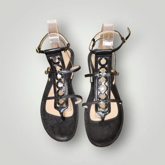 Coach patent leather Geralynn BLACK  PATENT LOGO GLADIATOR SANDALS size 9.5 B