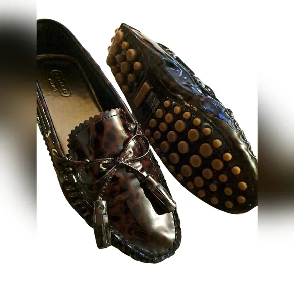 Coach Patent Loafer. Animal Print design. Tassels. Size 7 1/2 B.