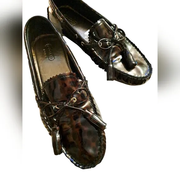 Coach Patent Loafer. Animal Print design. Tassels. Size 7 1/2 B.