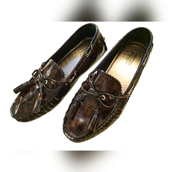 Coach Patent Loafer. Animal Print design. Tassels. Size 7 1/2 B.
