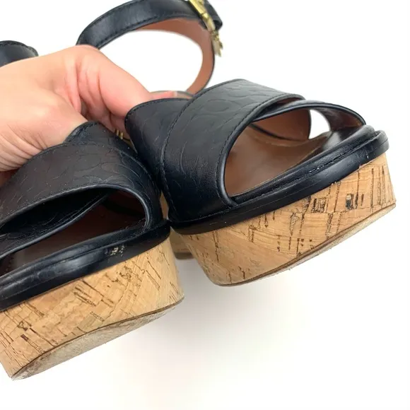 Coach Sandals Crossband wedge black leather strappy heels