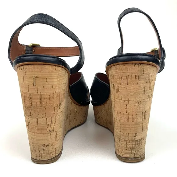 Coach Sandals Crossband wedge black leather strappy heels