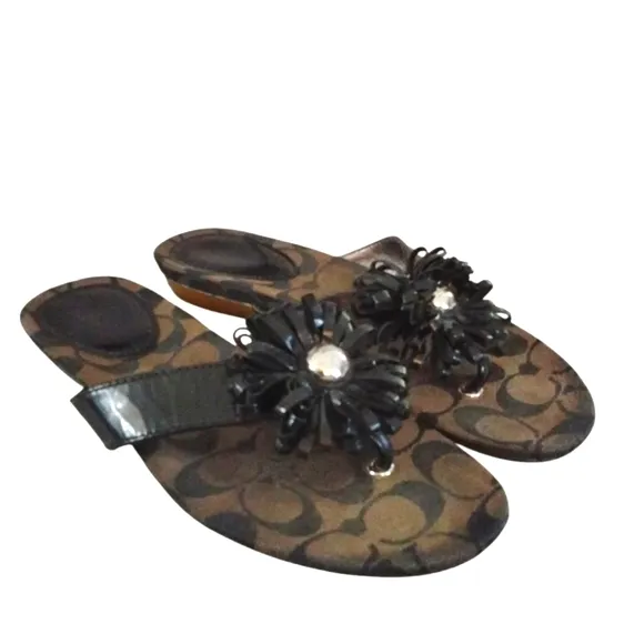 Coach Sandals Suki Black Daisy Women's Sandals Size 7