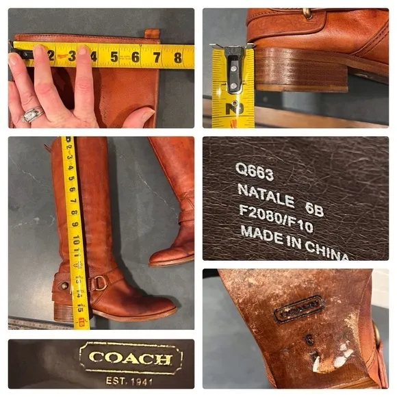 Coach sz 6 Natalie chestnut leather brass riding boots